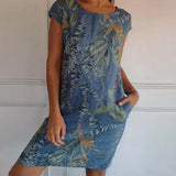 Vestido Estampado Grace™ de Cuello Redondo de Algodón y Lino para Mujer