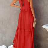 Vestido Largo con Volantes y Cuello Halter Sarah