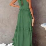 Vestido Largo con Volantes y Cuello Halter Sarah
