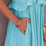 Vestido Largo con Volantes y Cuello Halter Sarah