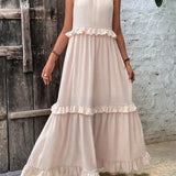 Vestido Largo con Volantes y Cuello Halter Sarah