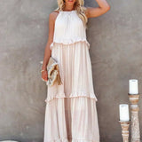 Vestido Largo con Volantes y Cuello Halter Sarah