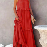 Vestido Largo con Volantes y Cuello Halter Sarah