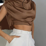 Blusa de Satén Silque Drapé