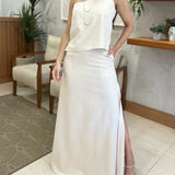 Daisy - Conjunto casual de chaleco de un hombro y falda con cortes