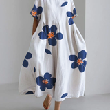Vestido de Cuello Redondo Norie con Flores Primaverales