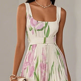Vestido Largo Plisado Floral Nina