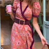Vestido Largo Rosa Armen con Mangas Cortas