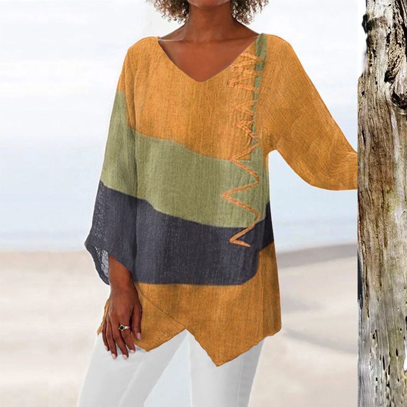 Top Elegante con Cuello en V y Bloques de Color Helene