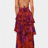 Vestido de Gasa Domenica con Escote en V y Capas Fluidas