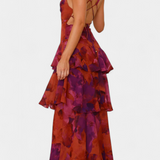Vestido de Gasa Domenica con Escote en V y Capas Fluidas