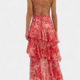 Vestido de Gasa Domenica con Escote en V y Capas Fluidas