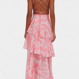 Vestido de Gasa Domenica con Escote en V y Capas Fluidas