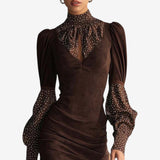 Vestido Corto Elegante de Ante con Mangas Voluminosas Maria™