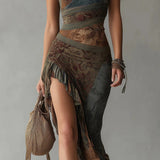 Vestido Largo Asimétrico Étnico con Abertura Lateral para Mujer