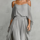 Isabela | Conjunto fluido gris con blusa de tirantes y pantalón ligero para Mujer