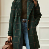 Abrigo de Mujer de Tweed Cuadros con Solapas Retro Florencia