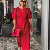 Vestido de Algodón y Lino Sólido Lea™