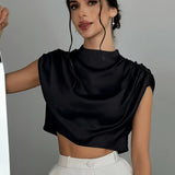 Blusa de Satén Silque Drapé