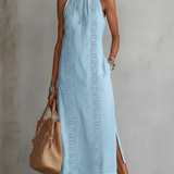 Vestido Midi de Lino con Cuello Mao Jimena para Mujer