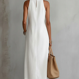 Vestido Midi de Lino con Cuello Mao Jimena para Mujer
