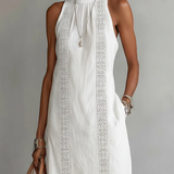 Vestido Midi de Lino con Cuello Mao Jimena para Mujer
