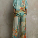 Chiara | Conjunto elegante de estampado floral con pantalón amplio para Dama
