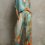 Chiara | Conjunto elegante de estampado floral con pantalón amplio para Dama
