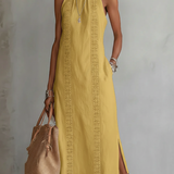 Vestido Midi de Lino con Cuello Mao Jimena para Mujer