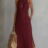 Vestido Midi de Lino con Cuello Mao Jimena para Mujer
