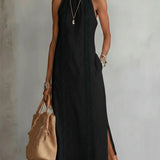 Vestido Midi de Lino con Cuello Mao Jimena para Mujer