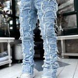 Pantalón de Mezclilla Desgastado en Capas