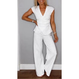 PALMIRA | Elegante conjunto de blusa con escote en V y pantalón ancho