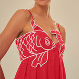 Vestido Largo de Mezcla de Lino con Parte Superior de Pez Tiara™